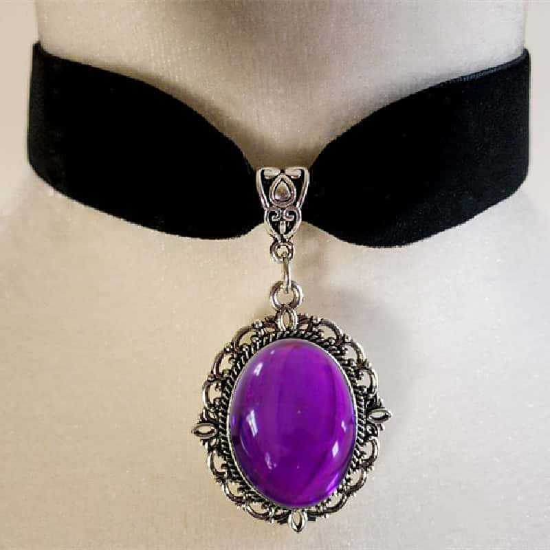 Women'S Victorian Accessories - สร้อยคอทรงหยดน้ำสีม่วง, เครื่องประดับสไตล์โกธิค, สไตล์วิคตอเรียน, แกะสลัก, กำมะหยี่สีดำ, เครื่องประดับแม่มด,