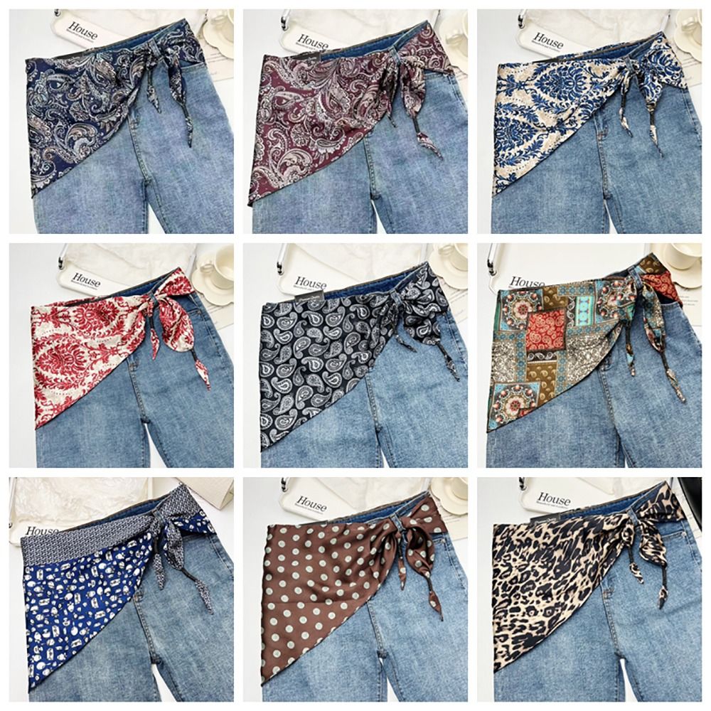 Women'S Jeans Accessories - ผ้าพันคอไหมเทียมลายดอกแคชเมียร์ สไตล์วรรณกรรม อุปกรณ์เสริมอเนกประสงค์ ผ้าพันคอสามเหลี่ยมคาดเอว เข็มขัดผ้าพันคอ ผ้าพันคอคาดเอวสำหรับกางเกงยีนส์