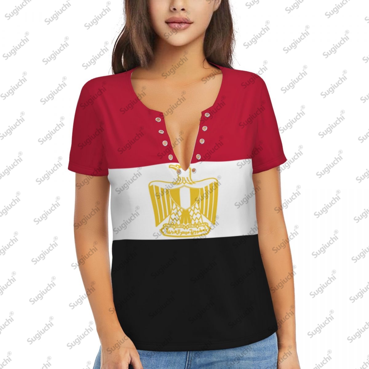 Women Accessories In Egypt - 2025 อียิปต์ธงเซ็กซี่ลึก V คอผู้หญิง 3D แขนสั้นแฟชั่น