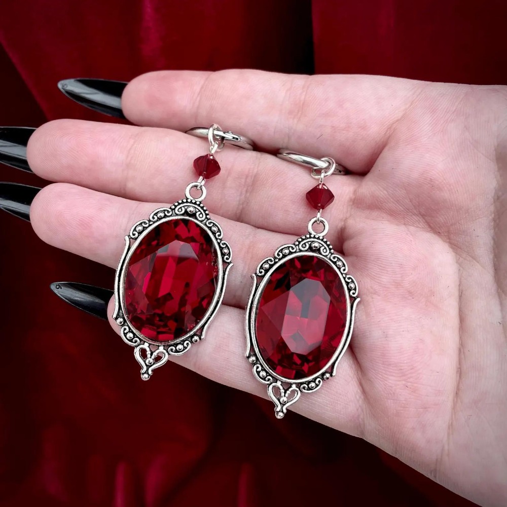 Women'S Victorian Accessories - ต่างหูคริสตัลทรงวงรีหลากเหลี่ยม สีดำแดง สไตล์วิคตอเรียน กอธิค เหมาะสำหรับผู้หญิง ของขวัญเครื่องประดับเสริมเสน่ห์สำหรับวันฮาโลวีน