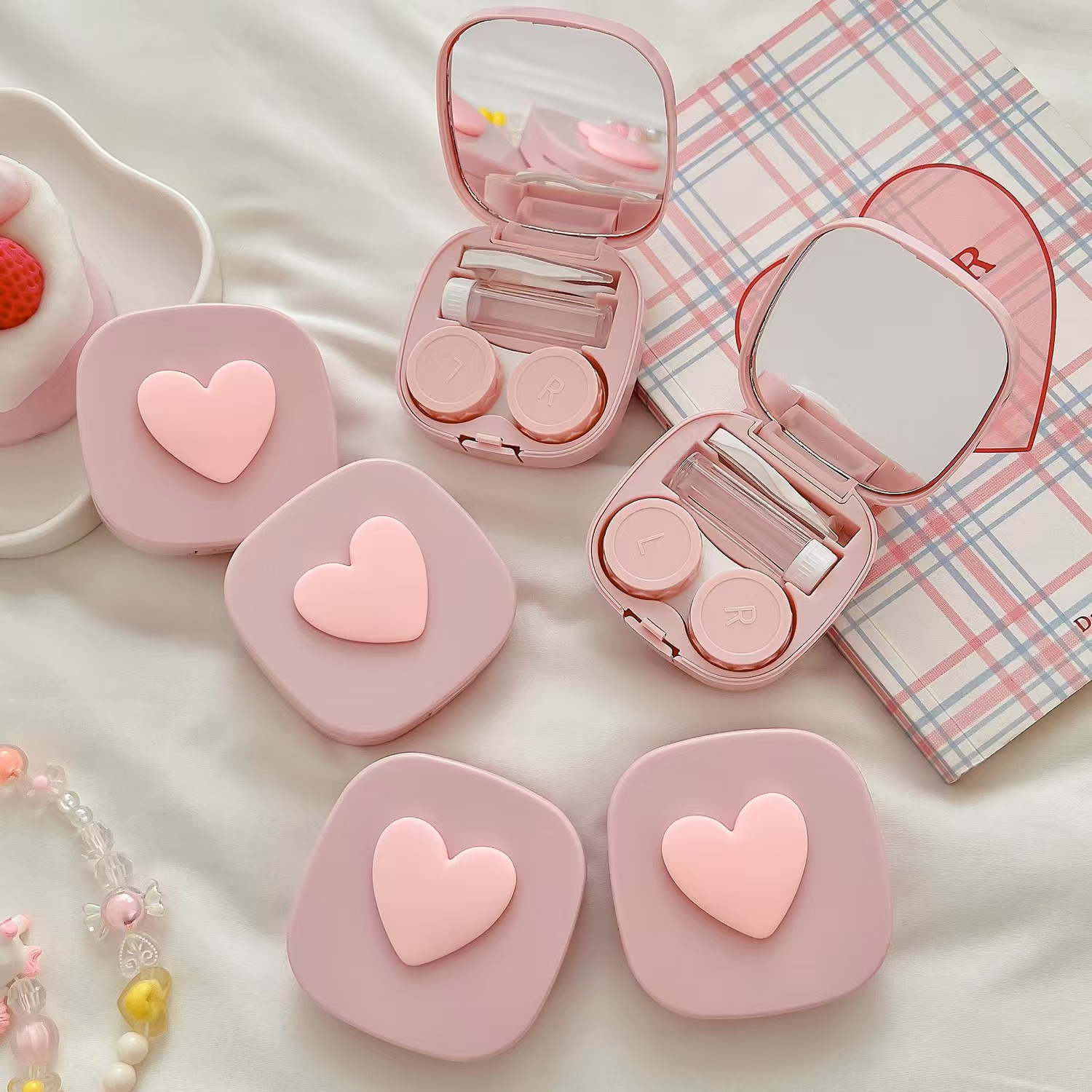 Women Accessories List - หัวใจคอนแทคเลนส์พร้อมกระจก MINI Lovely Eyes Care คอนแทคเลนส์คอนเทนเนอร์กล่องชุดเดินทางแว่นตาอุปกรณ์เสริม