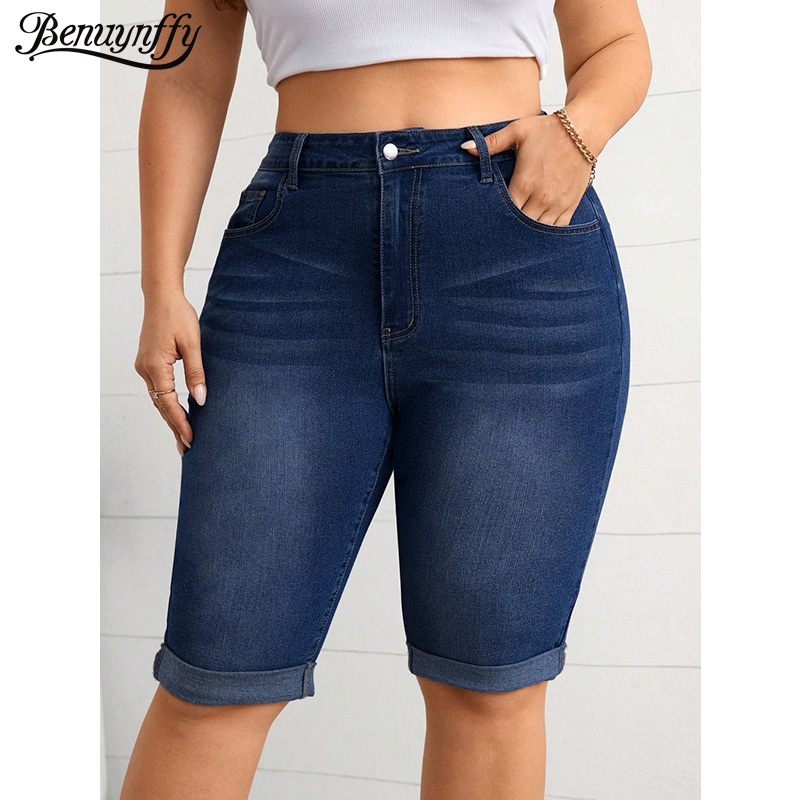 Women'S Jeans Accessories - กางเกงยีนส์ทรงดินสอเอวกลางแบบวินเทจ แบรนด์ Benuynffy ไซส์พลัส สำหรับผู้หญิง รุ่นซัมเมอร์