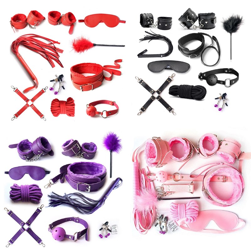 Women Accessories Combo - ชุด BDSM ชุดทาสของเล่นเพศผู้ใหญ่สำหรับผู้หญิงผู้ชายกุญแจมือคอหัวนมที่หนีบแส้ตบอุปกรณ์ทางเพศที่แปลกใหม่