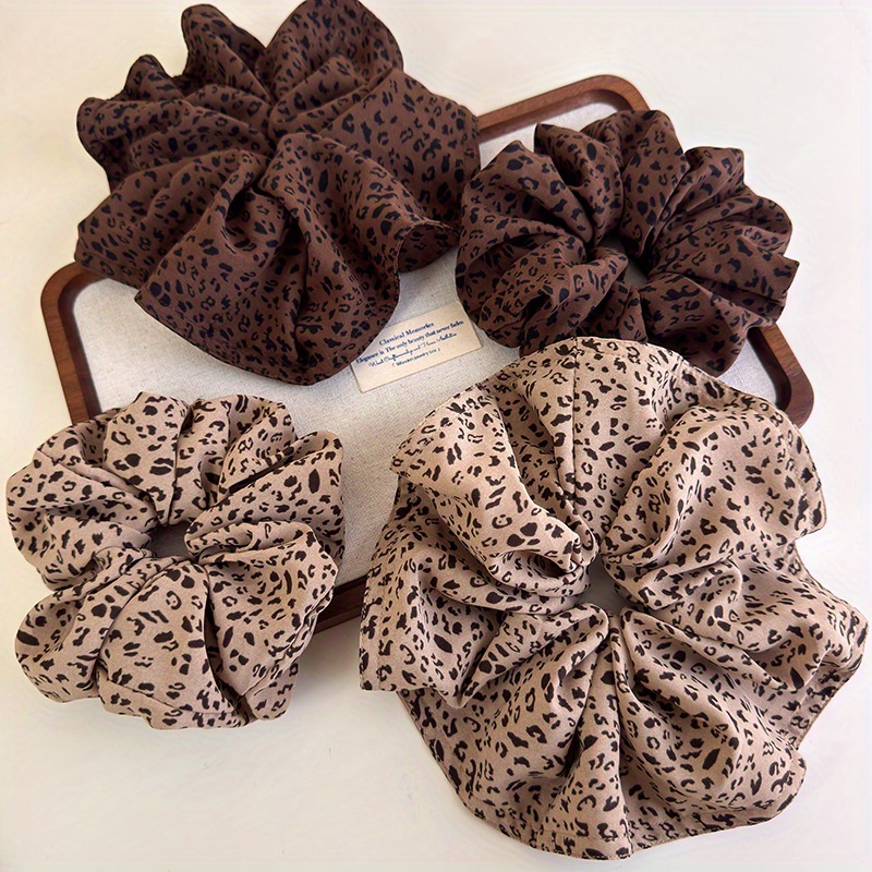 Women Accessories Combo - ชุดเครื่องประดับผมลายเสือดาว - ยางรัดผมโบว์ใหญ่, เชือกมัดผมหางม้าต่ำ, ชุดที่คาดผมเก๋ไก๋สำหรับเด็กผู้หญิงในช่วงต้นฤดูใบไม้ร่วง