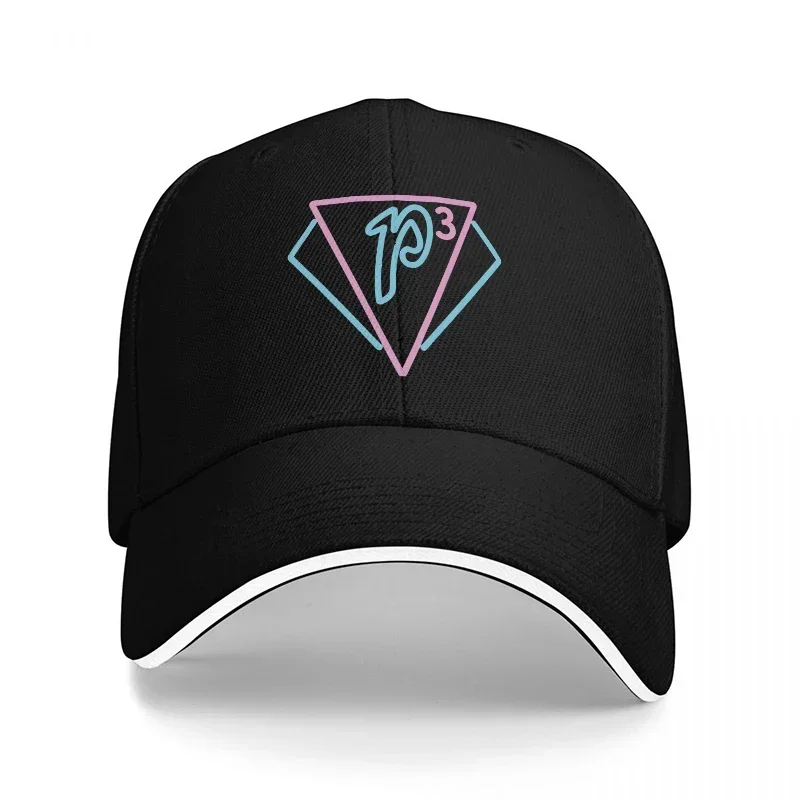 Women Accessories Logo Design - หมวกเบสบอลโลโก้ P3 ใหม่ สีดำ พร้อมดีไซน์เพชรสีชมพูนีออนและสีน้ำเงิน หมวกสตรีทแวร์สุดเท่สำหรับผู้ชายและผู้หญิง