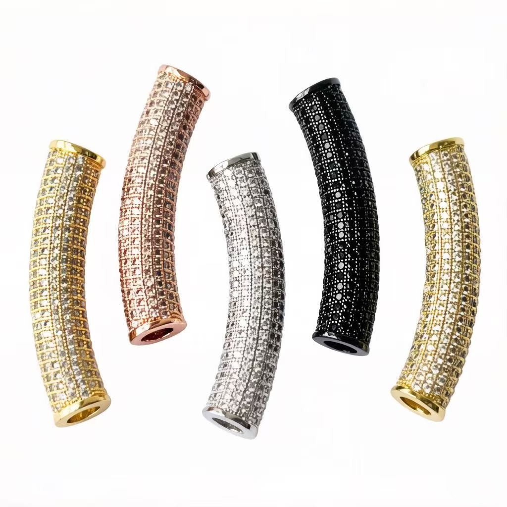 Women Accessories Bracelet - 2 ชิ้น/ล็อต แท่งทองแดงยาวประดับเซอร์โคเนีย ชุบทอง/เงิน อุปกรณ์ตกแต่งเครื่องประดับสำหรับผู้หญิง ทำสร้อยข้อมือ