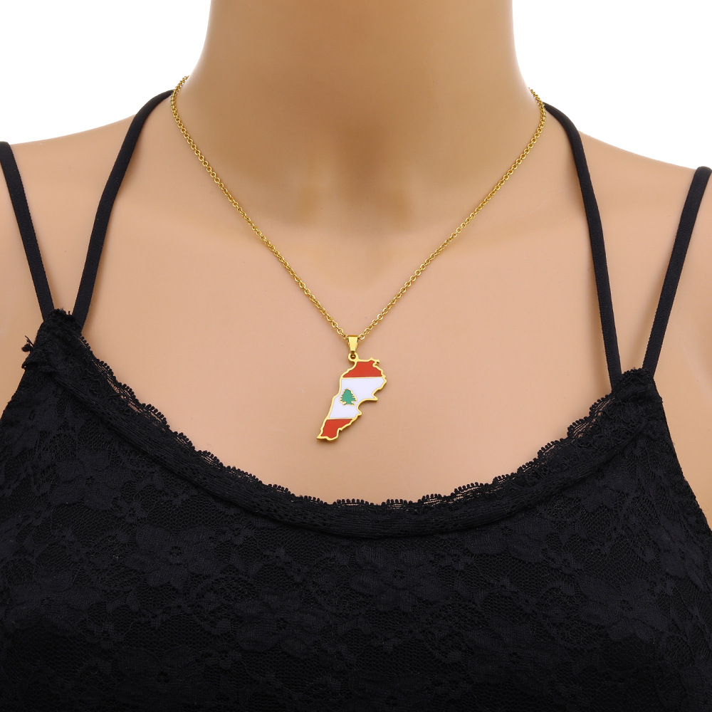 Women Accessories Lebanon - สร้อยคอจี้หยดน้ำมันสไตล์เรโทรเลบานอน ขายดี สำหรับผู้ชายและผู้หญิง ทำจากสแตนเลส เครื่องประดับคู่รักสุดฮิต