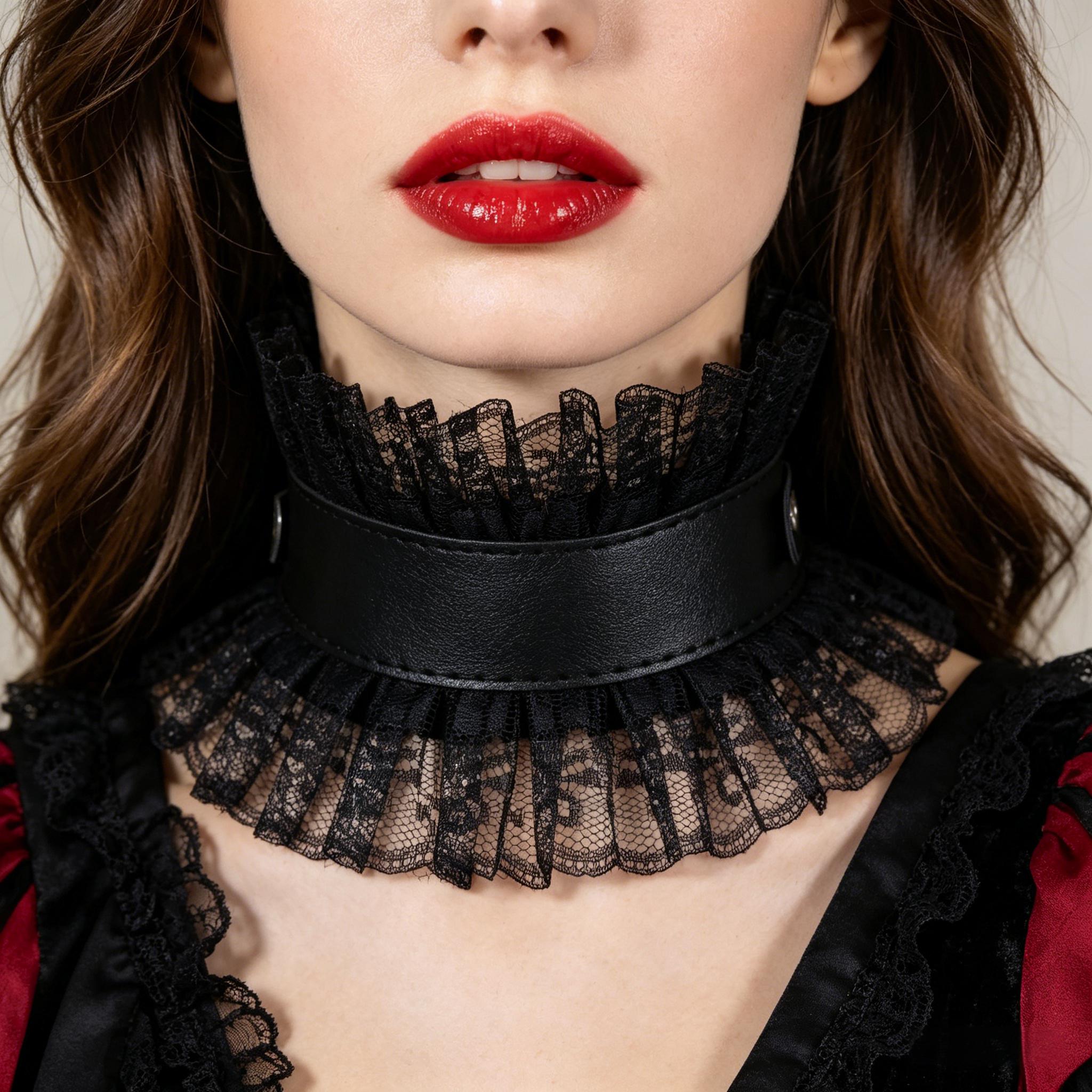 Women'S Victorian Accessories - สร้อยคอปลอมแบบวินเทจสำหรับผู้หญิง สไตล์โกธิค สีดำ หนังเทียม แต่งระบาย ลูกไม้ลายดอกไม้