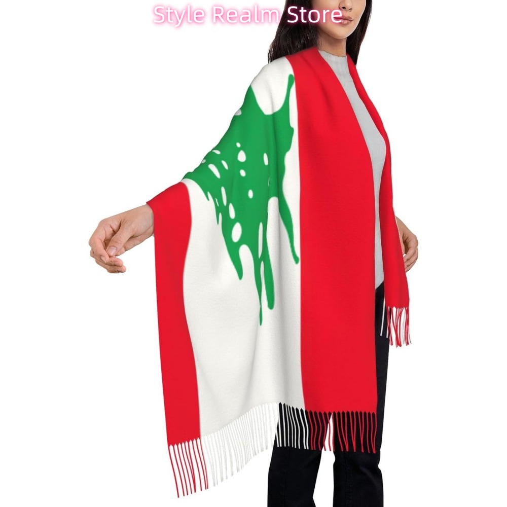 ธงชาติเลบานอนพิมพ์ผ้าพันคอโพลี - Women Accessories Lebanon บทวิจารณ์และราคา